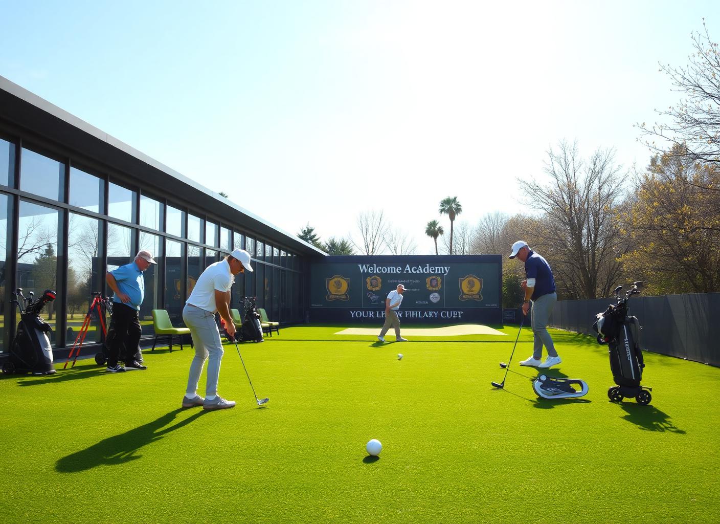Alumnos entrenando golf en una academia